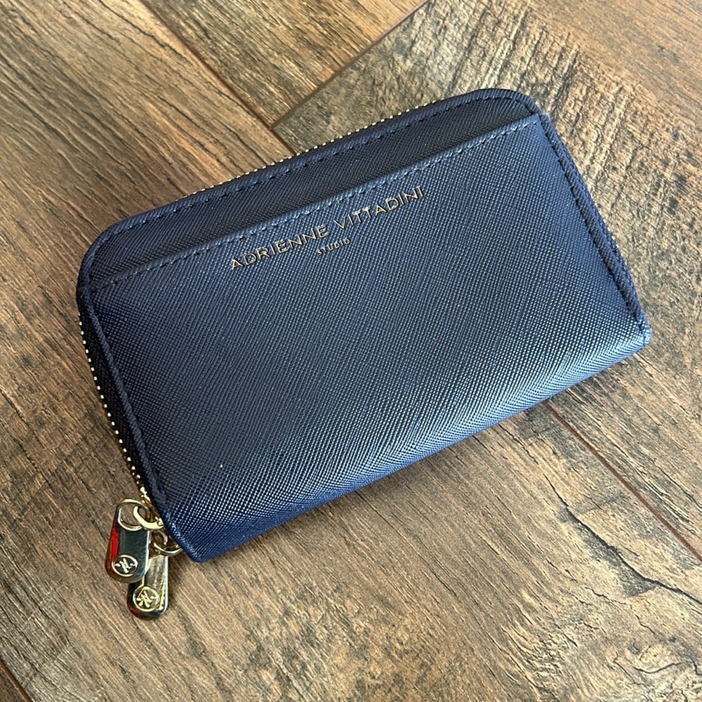 Adrienne Vittadini Blue Saffiano Double Zip Wallet